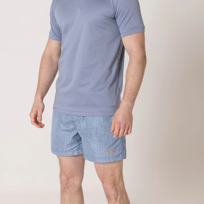 Steel Blue Patterned Swim Shorts - Image 6